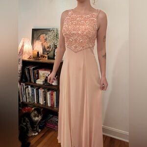 VTG Alyce Designs Pink Sequin Beaded Sleeveless Dress Size 8 formal 100% silk